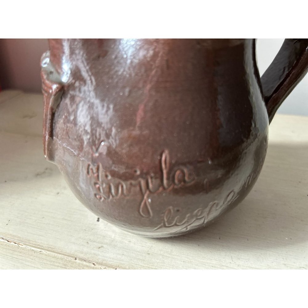 Portuguese Redware Pitcher with coat of arms 5' tall - Picture 10 of 14